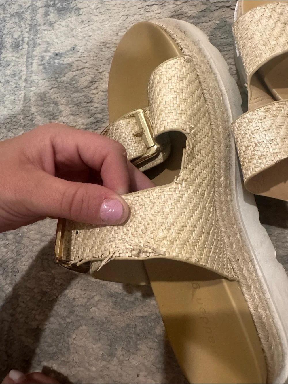 Woven Gold Platform Slide Sandals with Buckle Straps